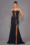 Juliet JT2578H Long Sweetheart Strapless Fitted Metallic Prom Gown