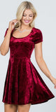 CLEARANCE - La Scala 25821 Crushed Velvet Short Sleeve Red Skater Dress (Size XL)