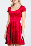 CLEARANCE - La Scala 25821 Crushed Velvet Short Sleeve Red Skater Dress (Size XL)