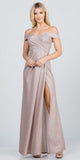 CLEARANCE - La Scala 25854 Off The Shoulder Glittery Jacquard Gathered Gown (Size L)