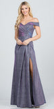 CLEARANCE - La Scala 25854 Off The Shoulder Glittery Jacquard Gathered Gown (Size L)