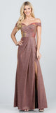 CLEARANCE - La Scala 25854 Off The Shoulder Glittery Jacquard Gathered Gown (Size L)