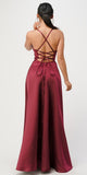 CLEARANCE - La Scala 25895 Open Side Back Spaghetti Tie Stretch Satin Gown (Size XL)