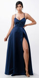 CLEARANCE - La Scala 25895 Open Side Back Spaghetti Tie Stretch Satin Gown (Size XL)