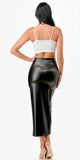 CLEARANCE - La Scala 26019 Mid Length PU leather Pencil Black Skirt (Small)