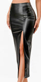 CLEARANCE - La Scala 26019 Mid Length PU leather Pencil Black Skirt (Small)