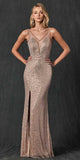 Juliet 264 Long Fitted Sequin Dress Sheer Sides