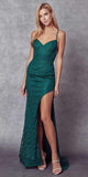 Juliet 266 Embroidered Lace Fitted Evening Dress Side Slit