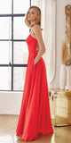 Juliet 278 Formal A-Line Satin Gown with Side Pockets