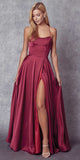 Juliet 278 Formal A-Line Satin Gown with Side Pockets