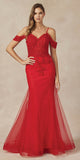 Juliet 281 Long Fully Mesh Gown Off the Shoulder Sleeves Mermaid Skirt