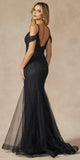 Juliet 281 Long Fully Mesh Gown Off the Shoulder Sleeves Mermaid Skirt