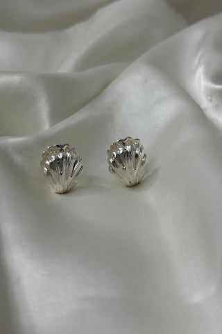 Silver Seashell Clam Huggie Hoop Earrings