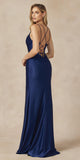 Juliet 284 Long Ruched Bodice Mermaid Evening Gown with Slit