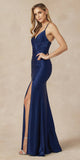 Juliet 284 Long Ruched Bodice Mermaid Evening Gown with Slit
