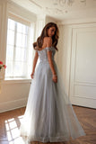 Juliet 287 Long Off the Shoulder Beaded Top A-Line Prom Dress