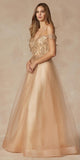 Juliet 287 Long Off the Shoulder Beaded Top A-Line Prom Dress