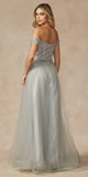 Juliet 287 Long Off the Shoulder Beaded Top A-Line Prom Dress