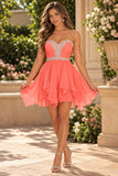 CLEARANCE - Celavie 3005s Short Coral A-Line Dress Sweetheart Rhinestone (Size S)