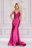 CLEARANCE - Amelia Couture 3018 Long Mermaid V-Neck Hot Pink Gown (Size 4)