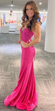 CLEARANCE - Amelia Couture 3018 Long Mermaid V-Neck Hot Pink Gown (Size 4)