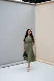 Olive Luxe Zip-Front Midi Dress