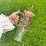 Strawberry Coquette Bows Glass Cup