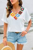 Boho Crochet Trim V-Neck Top