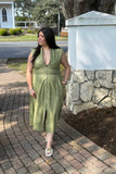 Olive Luxe Zip-Front Midi Dress