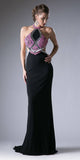 Cinderella Divine 5012 Halter Beaded Cut Out Bodice Long Dress Open Back