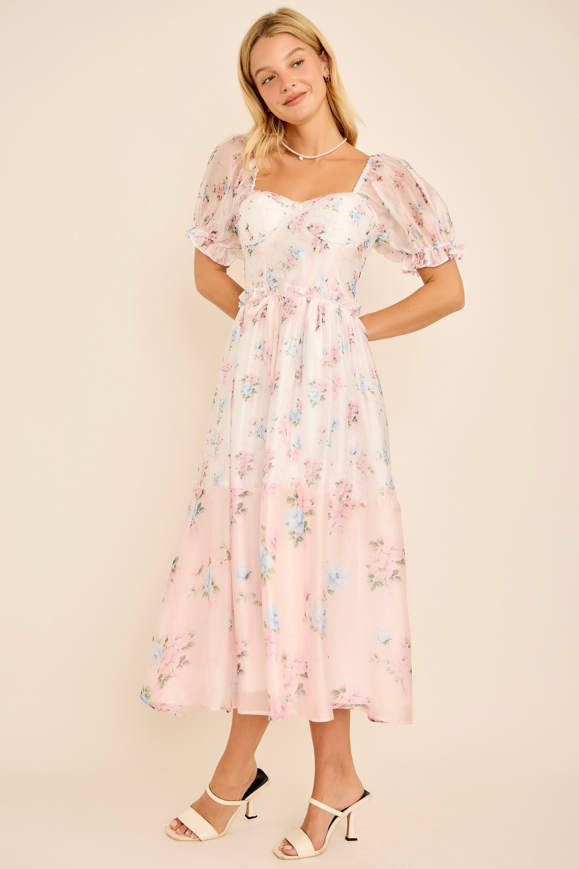 knee length dresses for ladies Romantic Floral Midi Dress by Sage The Label at Blooming Daily main image 1