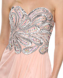 CLEARANCE - Juliet 548 Beaded Bodice Long Strapless Thigh Slit Formal Gown
