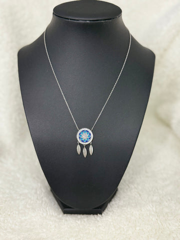 White Gold Dipped Dreamcatcher Pendant Necklace