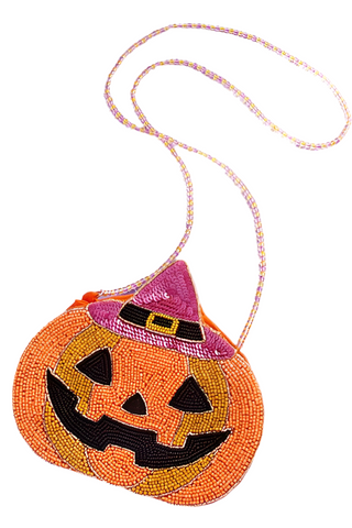 Beaded Pumpkin Halloween Crossbody Bag