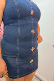 Golden Coastal Babe Seashell Denim Mini Dress