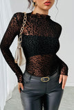 Flocked Sheer Leopard Mesh Top