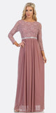 CLEARANCE - Celavie 6305L Three-Quarter Length Lace Sleeve Dress A-line (Size M)