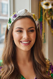 King Cake Sweetheart Topknot Beaded Headband