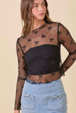 After Dark Ribbon Bow Mesh Long Sleeve Top