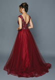 Juliet 684 Cap Sleeved Long Formal Dress with Appliques