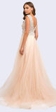 Juliet 684 Cap Sleeved Long Formal Dress with Appliques