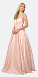 Juliet 687 Long Shiny Satin A-line Prom Gown with Pockets