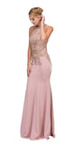 CLEARANCE - Eureka 7033 Embroidered Halter Mermaid Long Dress Racer Back (Size Small)