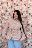 Cider & Stripes Tie-Front Button Down Blouse