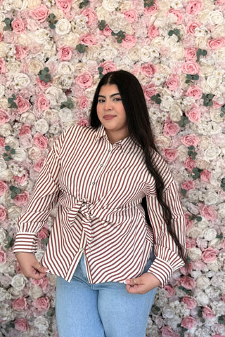 Cider & Stripes Tie-Front Button Down Blouse