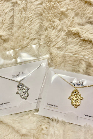 Elegant Hamsa Hand Pendant Necklace – 14K Gold Dipped or Rhodium Plated