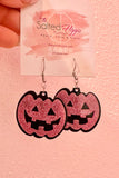 Pink Jack-O-Lantern Glitter Earrings