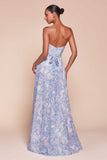 Ladivine 7443 Dress Strapless A-Line Floral Satin Dress
