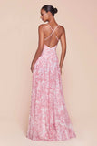 Ladivine 7444 Dress A-Line Soft Satin Print Dress
