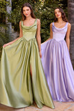 Ladivine 7446 A-Line Fitted Bodice Cowl Neckline Satin Dress
